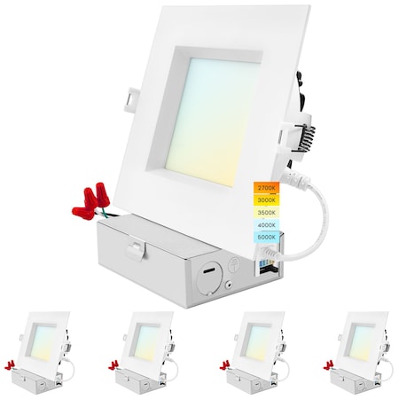 Luxrite 5 Inch Square LED Recessed Downlights 5CCT 2700K-5000K 18W 1600LM Dimmable Wet Rated IC Rated, 4PK LR22642-4PK